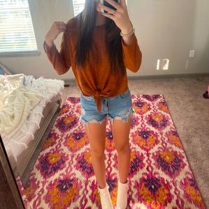 Orange long sleeve knot top - M